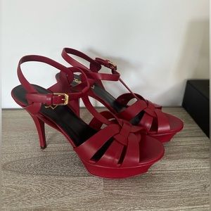 YSL Saint Laurent Tribute Platform Sandal Heels, size 39.5, 9.5, Red